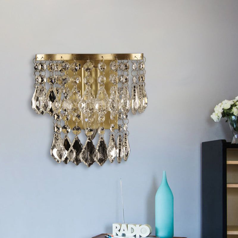 Crystal Drip Wall Light With Brass Accent - Bedroom Or Countryside Lighting