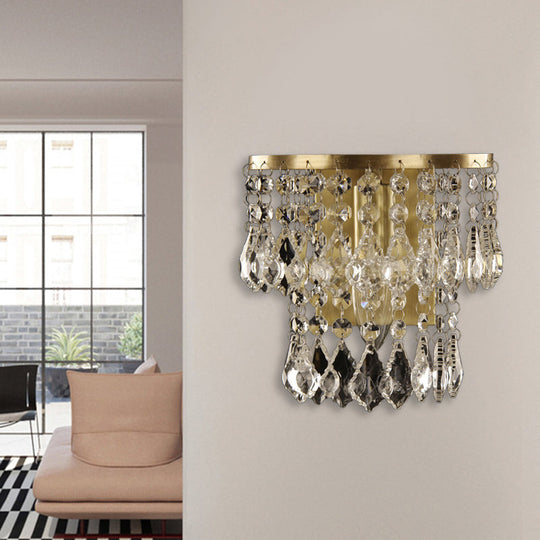 Crystal Drip Wall Light With Brass Accent - Bedroom Or Countryside Lighting