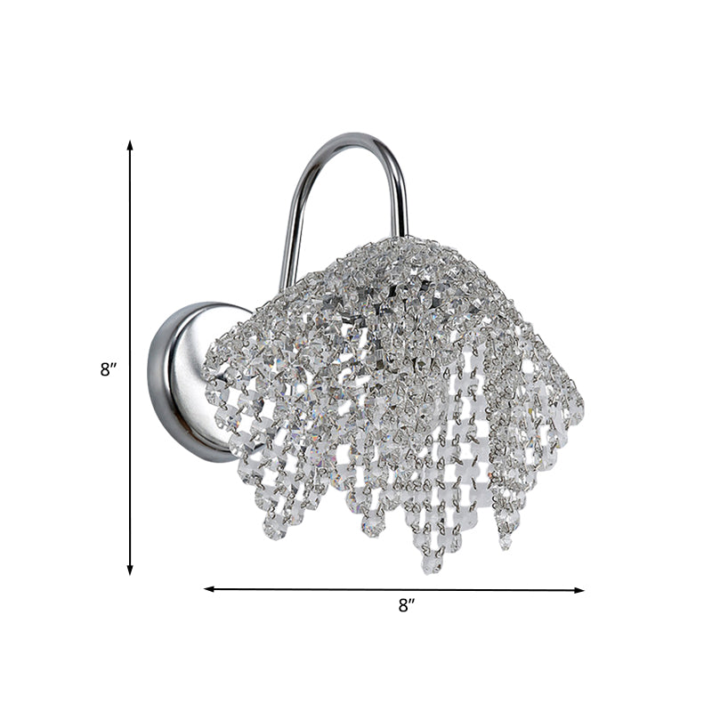 Nordic Crystal Drip Wall Sconce Lighting In Chrome: 1-Light Mount Fixture