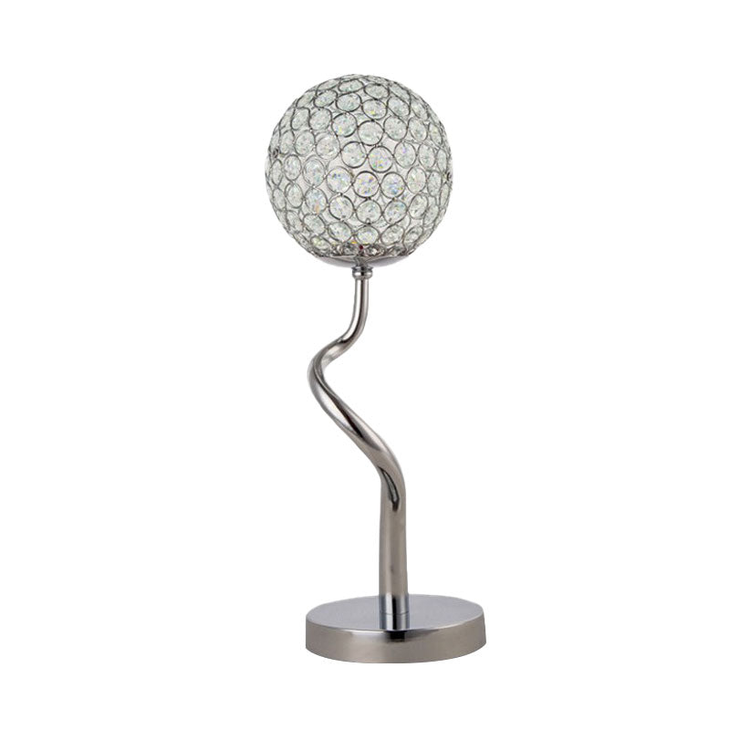 Contemporary Chrome Globe Table Lamp With Crystal Led Insert - Bedroom Light