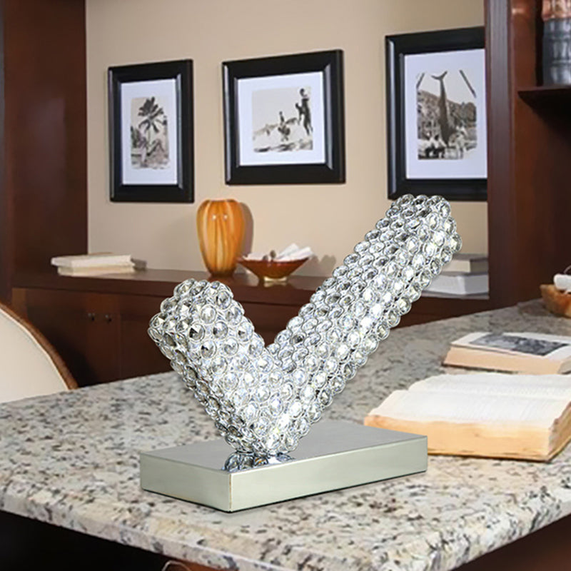 Modern Chrome Angled Led Desk Lamp With Beveled Crystal - Ideal For Study Rooms And Nightstands