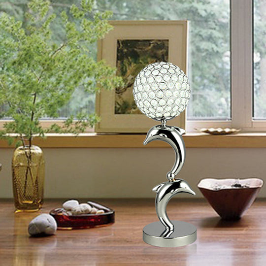 Modern Crystal Chrome Dolphin Table Lamp With Led Globe For Study Room Nightstand