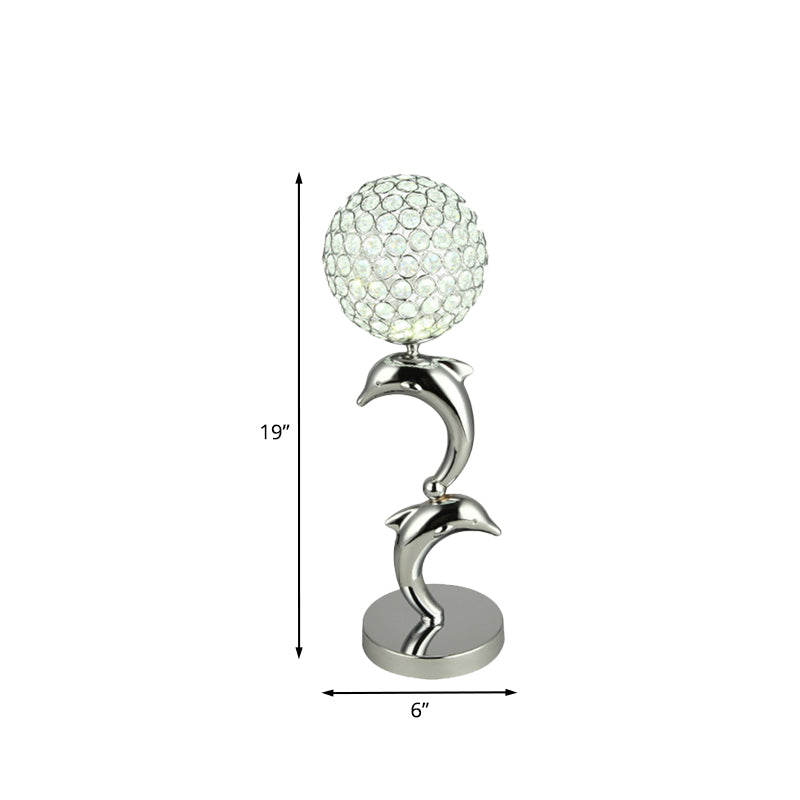 Isabella - Elegant Crystal Chrome Table Light Dolphin and Globe LED Simple Nightstand Lamp for Study Room