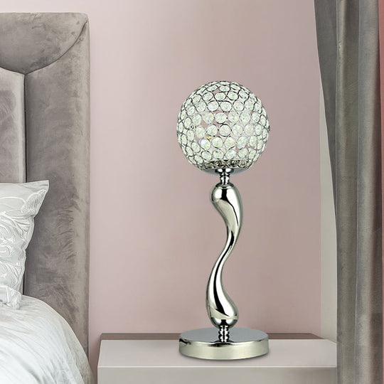 Contemporary Crystal Led Table Lamp - Stylish Sphere Design For Study Room Nightstand Or Area Chrome