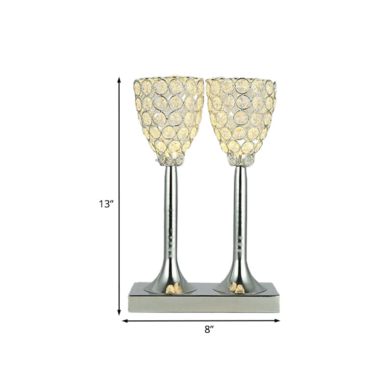 Double Cup Clear Glass Table Light With Led Bulb - Elegant Chrome Finish