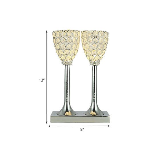 Double Cup Clear Glass Table Light With Led Bulb - Elegant Chrome Finish