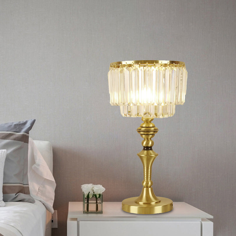 Crystal Block Led Nightstand Lamp - Elegant Brass Bedside Table Light