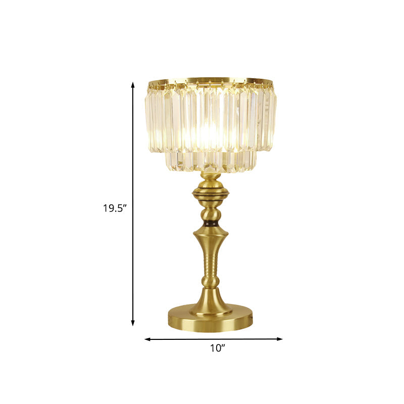 Crystal Block Led Nightstand Lamp - Elegant Brass Bedside Table Light