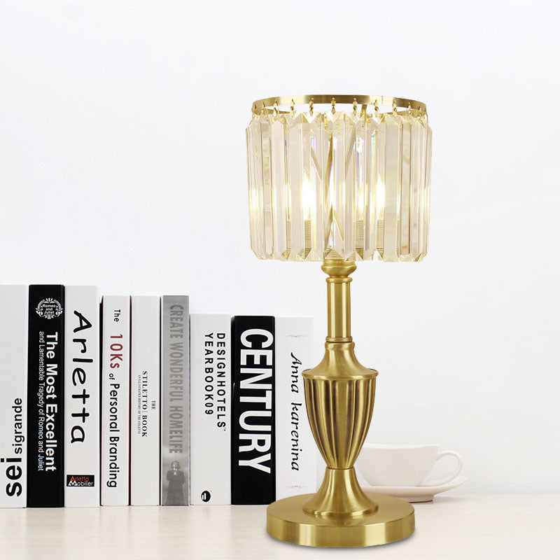Prismatic Crystal Brass Table Lamp With Led Contemporary Nightstand Lighting
