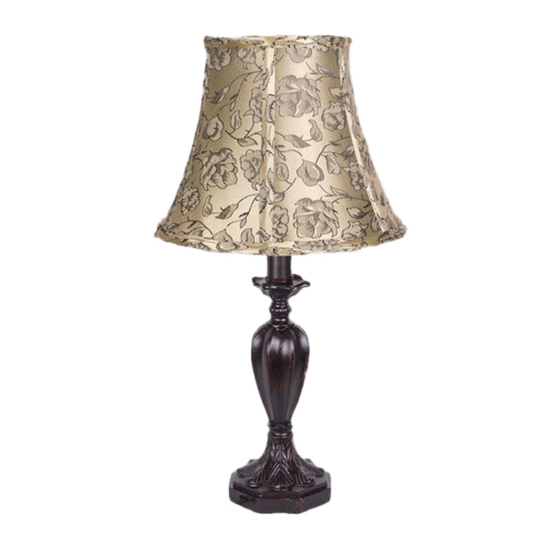Peony Print Fabric Night Light - Red Brown Flared Style Table Lamp Perfect For Country Bedrooms