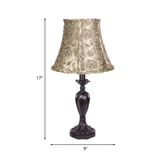 Peony Print Fabric Night Light - Red Brown Flared Style Table Lamp Perfect For Country Bedrooms