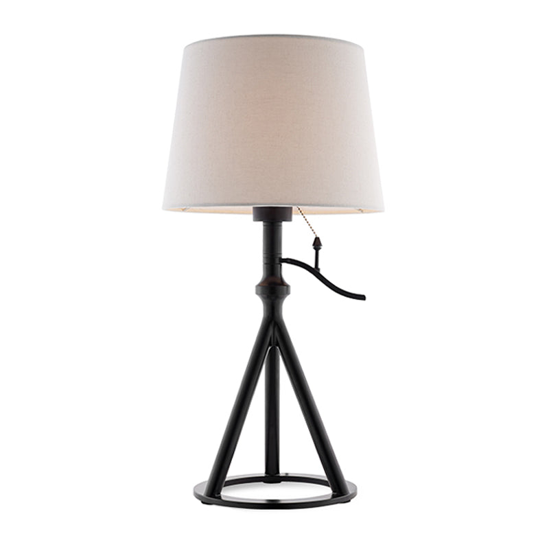 Minimalist White Tapered Drum Table Lamp With Black Tri-Leg Stand For Single Bedroom