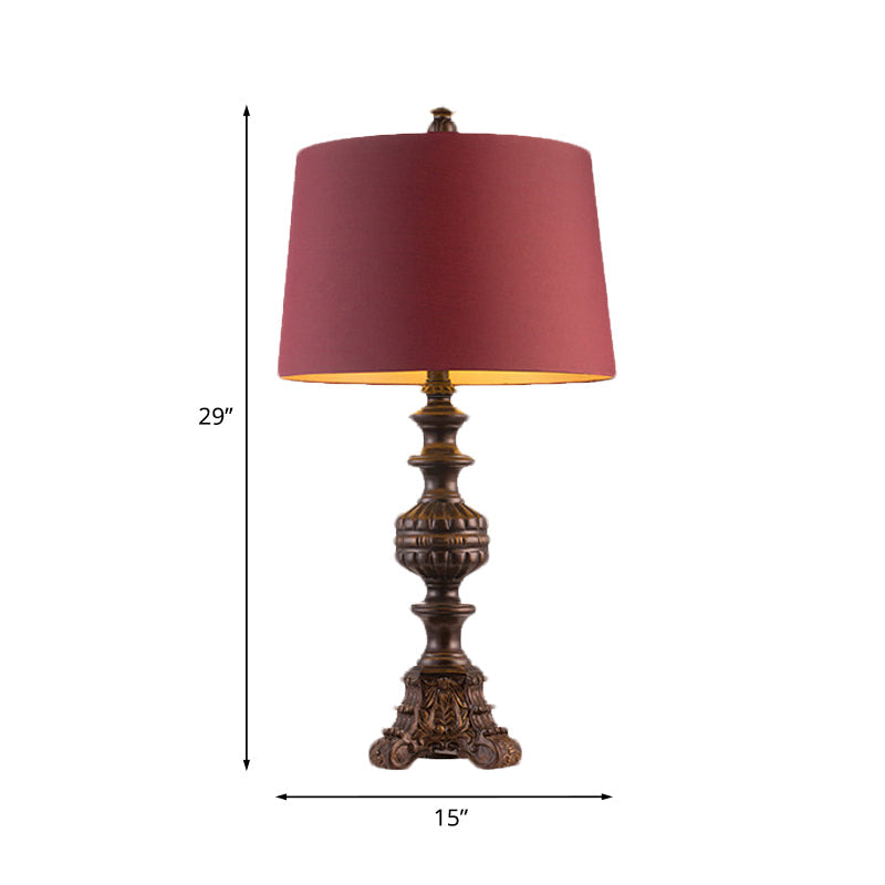 Rose Red Traditional Drum Table Lamp Single-Bulb Nightstand Light For Living Room (12/15 Wide)