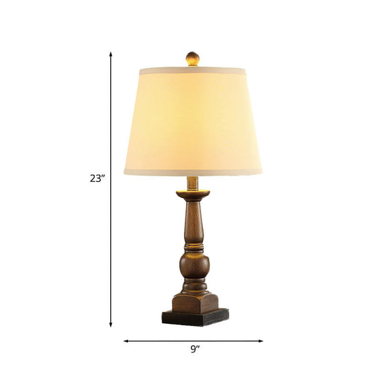Rustic Beige Fabric Table Lamp For Living Room Nightstand - Single Light With Stylish Baluster Base