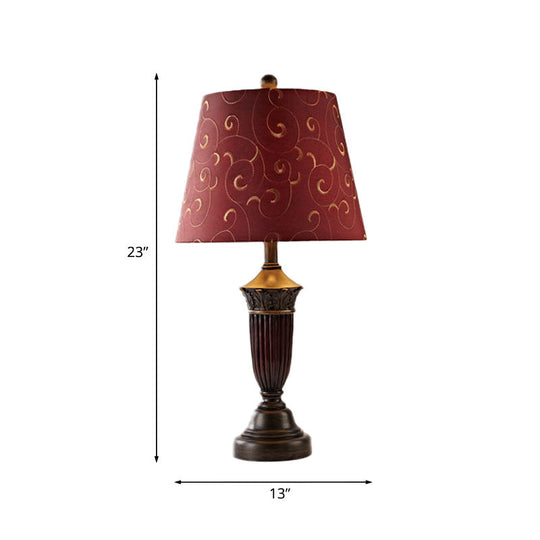 Azaleh - Swirl 1 Head Swirl Patterned Fabric Night Lamp Rural Burgundy Tapered Living Room Table Stand Light