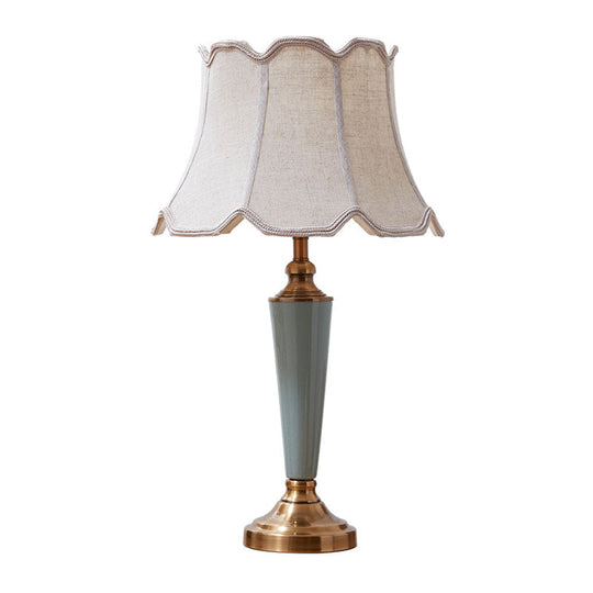 Green Scalloped-Edge Flared Fabric Night Light - Traditional Dining Room Lamp
