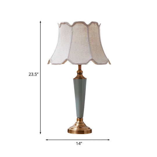 Green Scalloped-Edge Flared Fabric Night Light - Traditional Dining Room Lamp