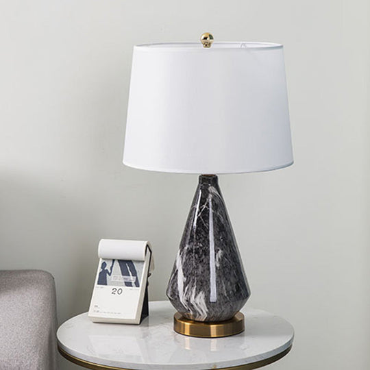 Minimalist Drum Table Lamp With Diamond Ceramic Base In Black/White - Perfect For Nightstands Black