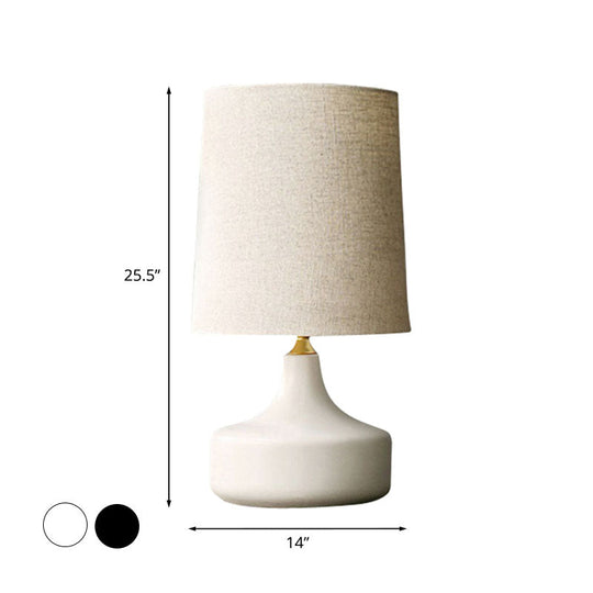 Rustic Table Lamp With Cylinder Fabric Shade - Grey/White