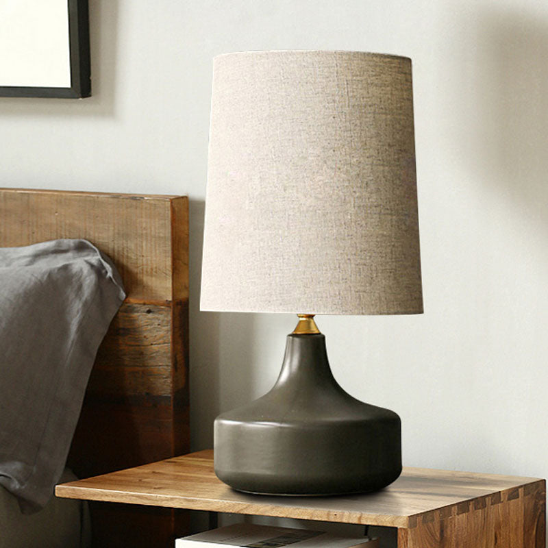 Rustic Table Lamp With Cylinder Fabric Shade - Grey/White Grey