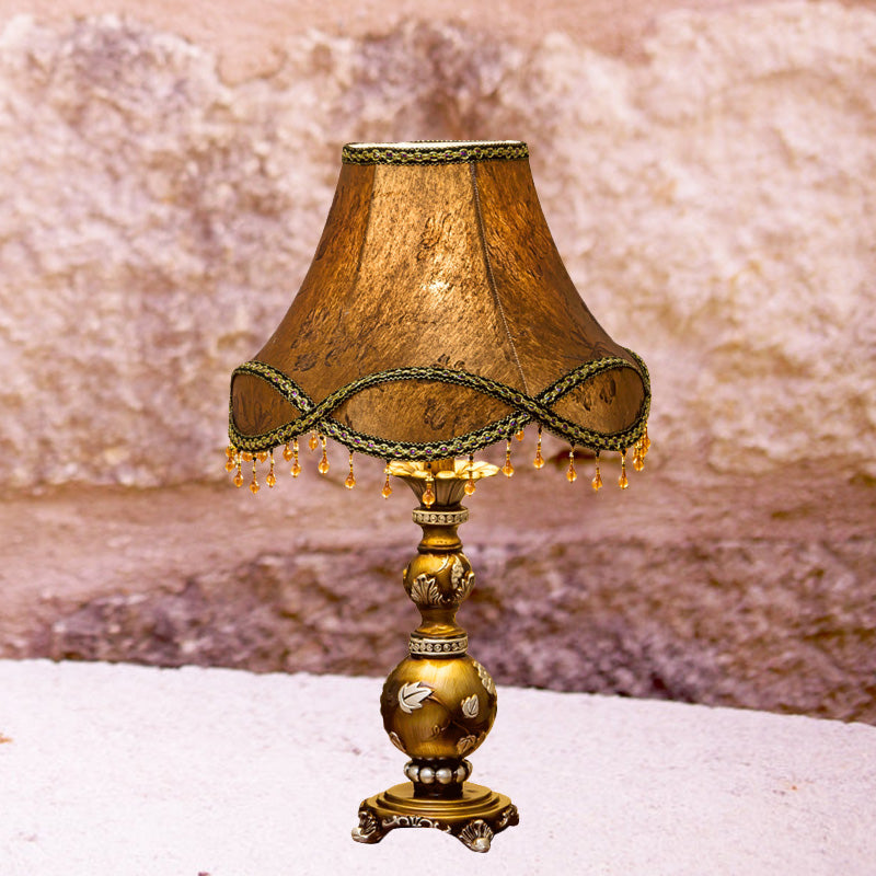 Traditional Brown Fabric 1-Light Table Lamp With Scalloped Bell Design 13/16 Width