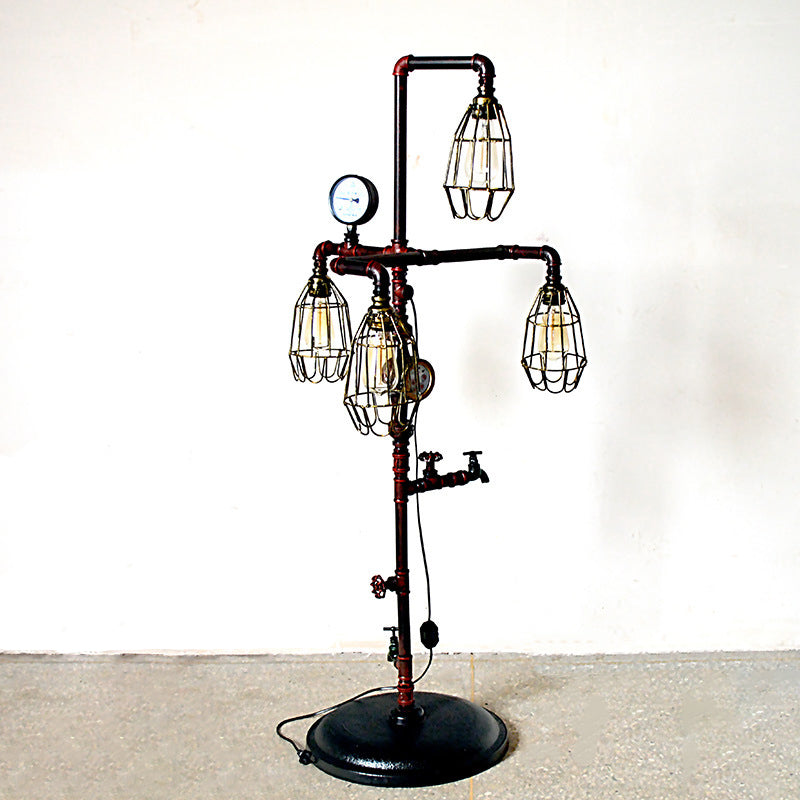 Steampunk Metal Cage Shade Floor Lamp With 4 Bulbs Rust Finish Plug In Cord Ideal For Living Room