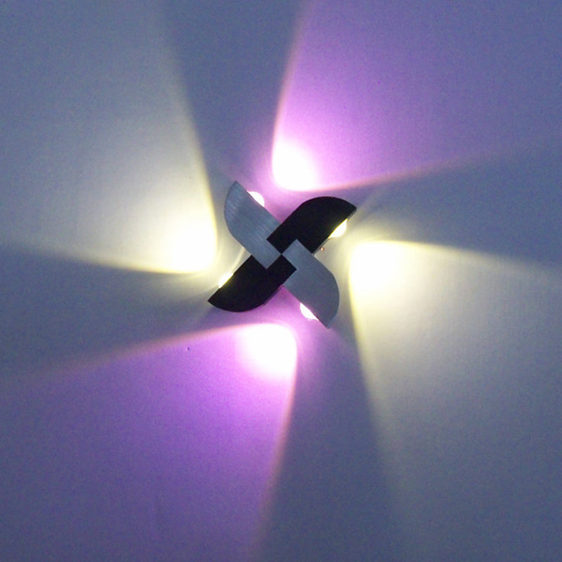 Contemporary Rgb Led Aluminum Wall Sconce Lamp - Windmill Design In Black/Silver Black-Silver