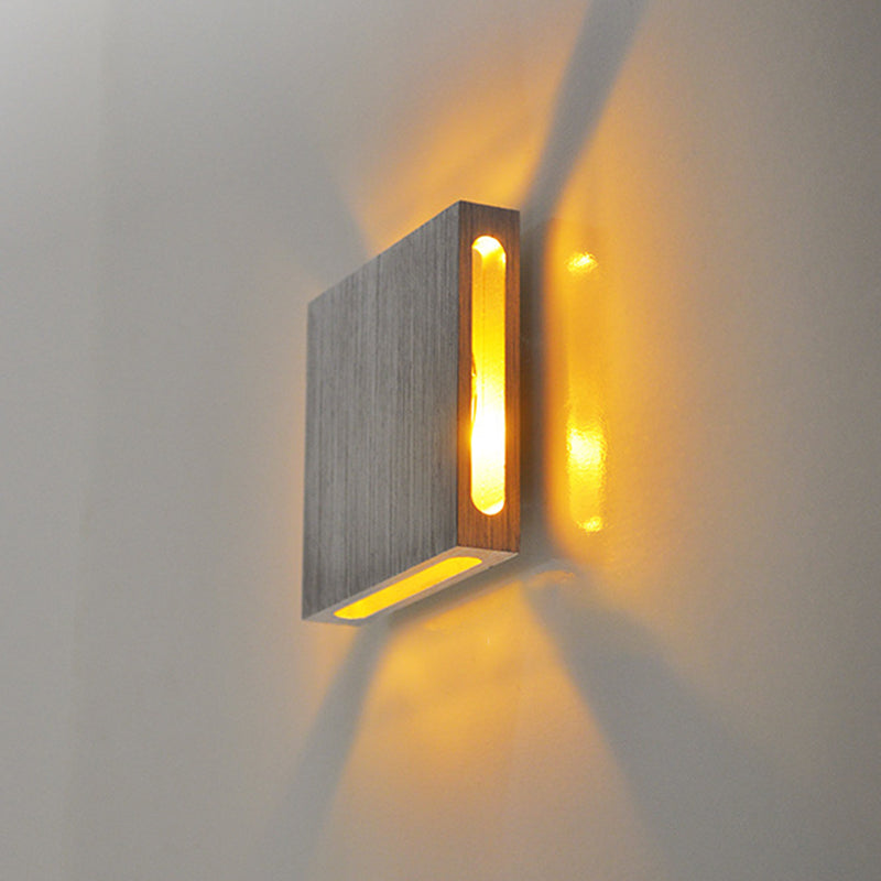 Metallic Modernist Led Square Foyer Wall Sconce Light In Silver With Colorful Options