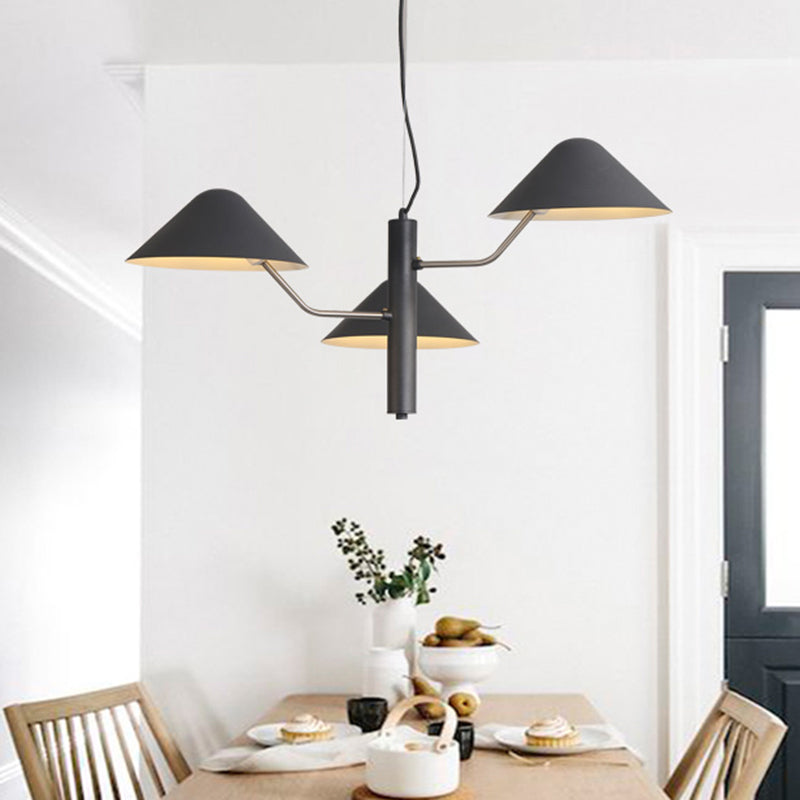 Postmodern Branch Suspension Light With Metal Cone Shades - Chandelier For Dining Room (3/5 Lights