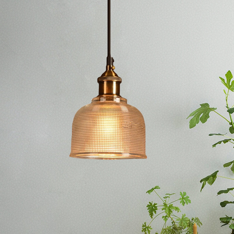 Ridged Glass Pendant Light - Traditional Cup Shape for Balcony and Kitchen