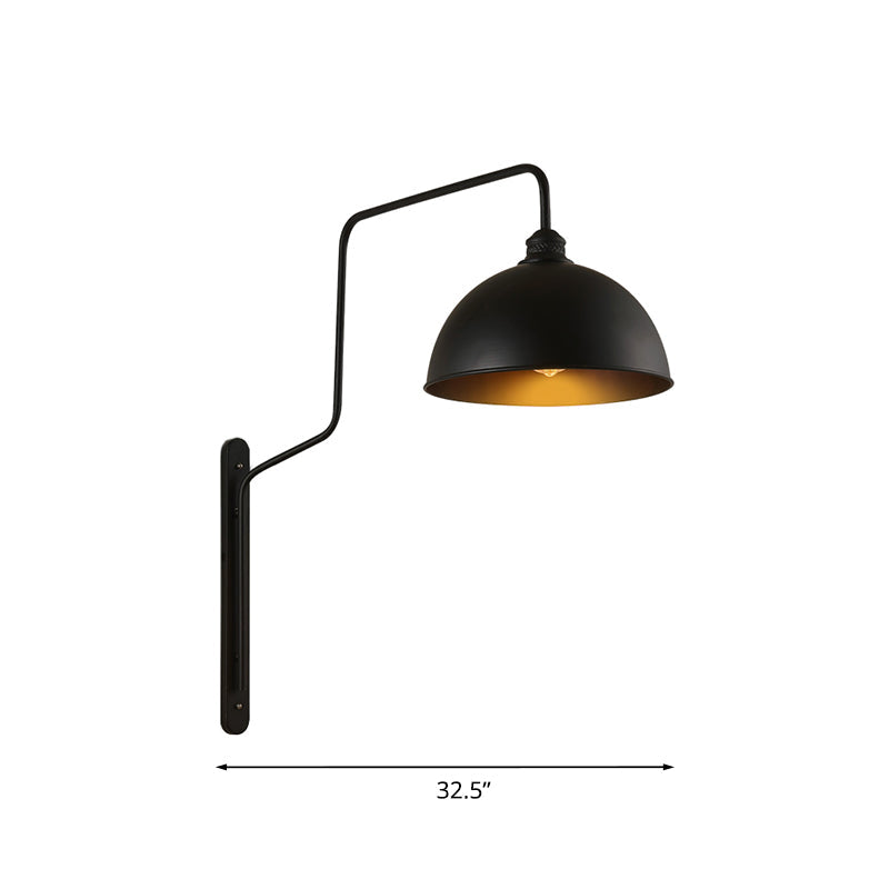 Vintage Black Metal Sconce Wall Light With Curved Arm For Restaurants - 1 Head Bowl Shape