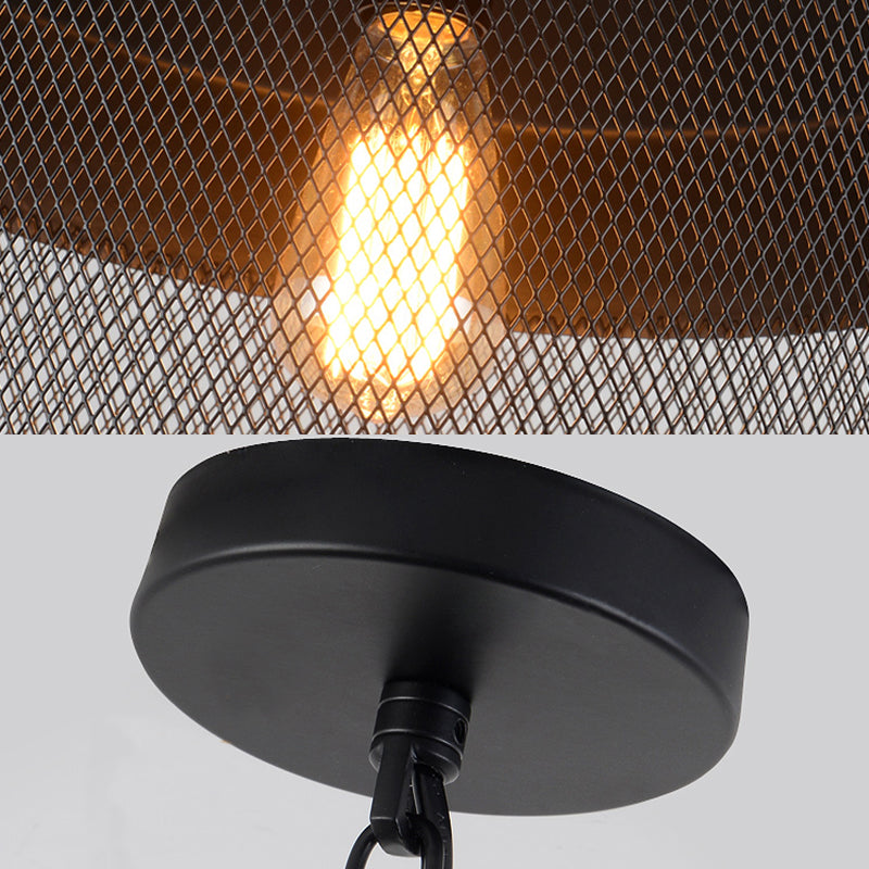 Metal Hanging Light Industrial Style With Black Mesh Drum Shade - Restaurant Pendant Fixture