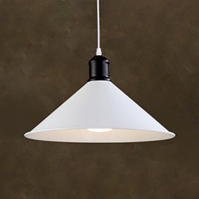 Industrial Metal Conical Pendant Light In White - Living Room Ceiling Lamp