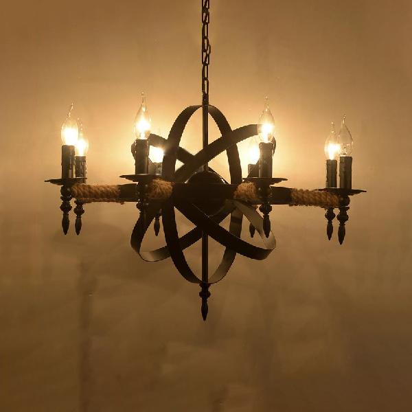 Antique-style Black Metal Chandelier Lamp: Orbit Cage Design with 8 Candle Lights for Living Room Pendant Lighting