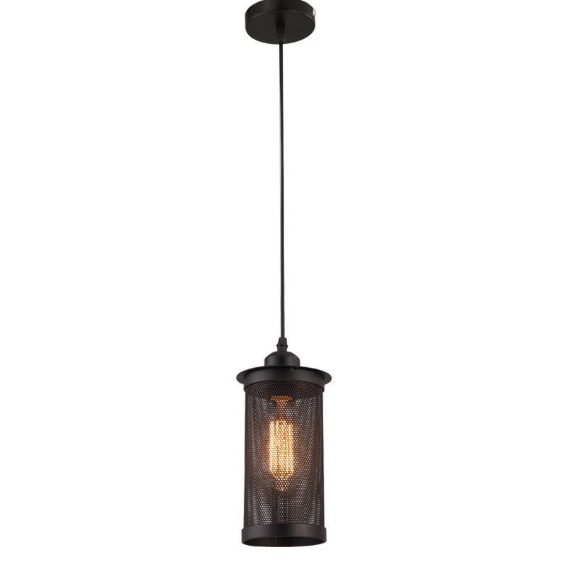 Industrial Metal Hanging Pendant Lamp With Mesh Cage Shade - Black/Rust Finish