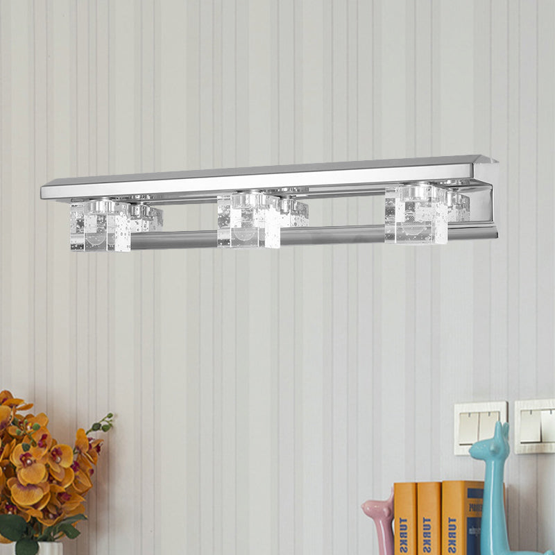Modern Crystal Cube Led Vanity Sconce In Chrome Finish - 2/3 Heads Warm/White Lighting 3 / Warm
