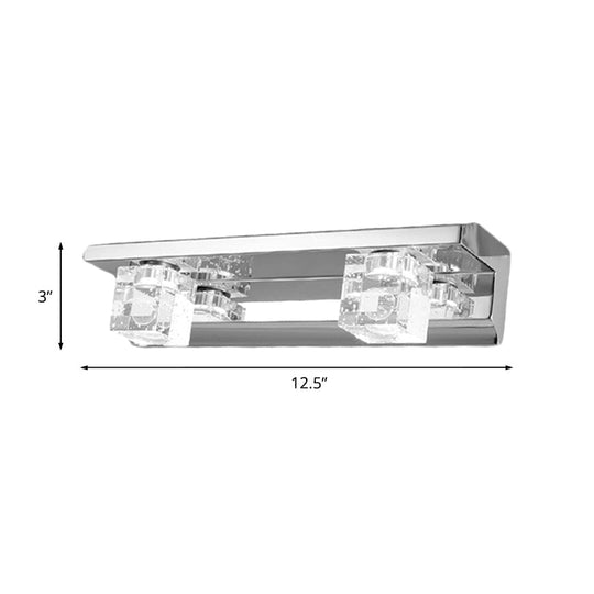 Modern Crystal Cube Led Vanity Sconce In Chrome Finish - 2/3 Heads Warm/White Lighting