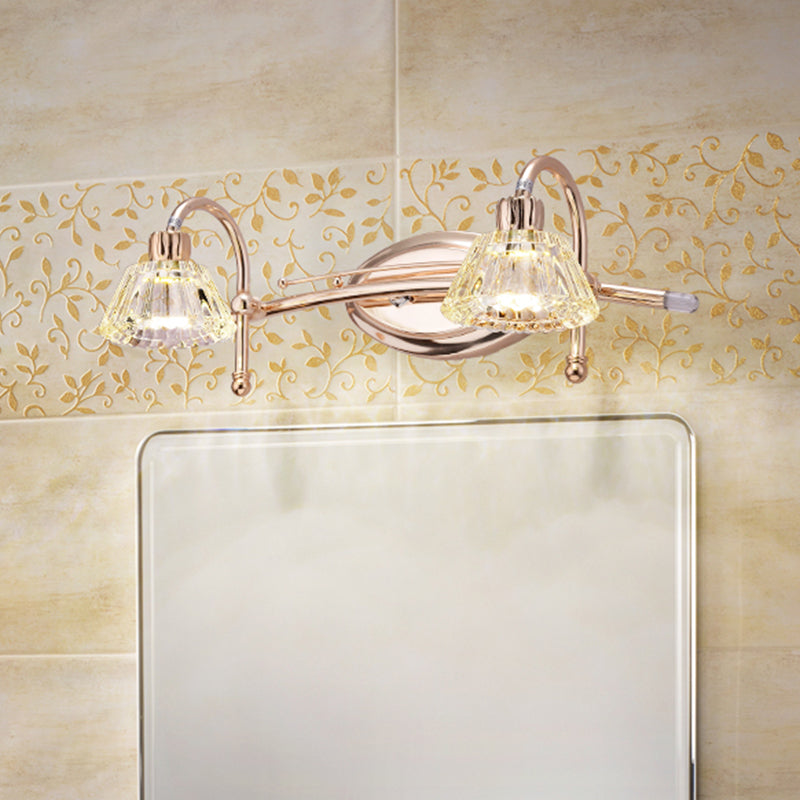 Contemporary Rose Gold Wall Vanity Light With Crystal Shade - 2/3 Bulbs 2 /