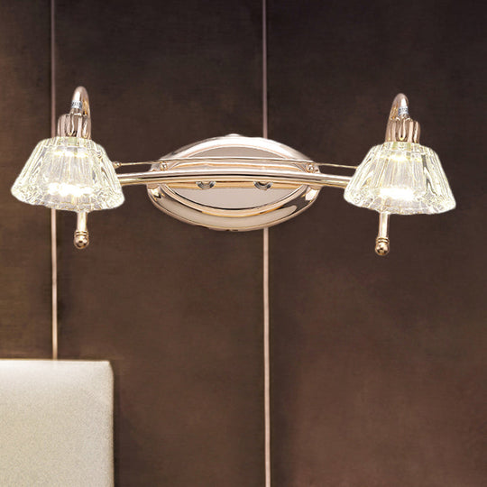 Contemporary Rose Gold Wall Vanity Light With Crystal Shade - 2/3 Bulbs