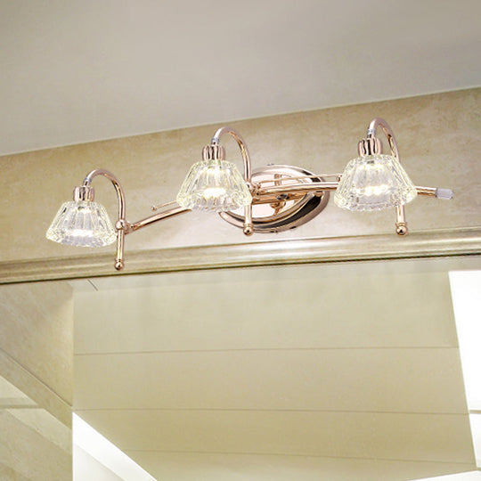 Contemporary Rose Gold Wall Vanity Light With Crystal Shade - 2/3 Bulbs 3 /