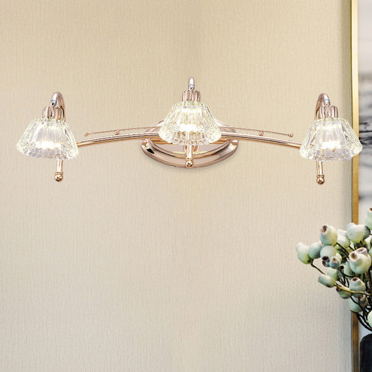 Contemporary Rose Gold Wall Vanity Light With Crystal Shade - 2/3 Bulbs