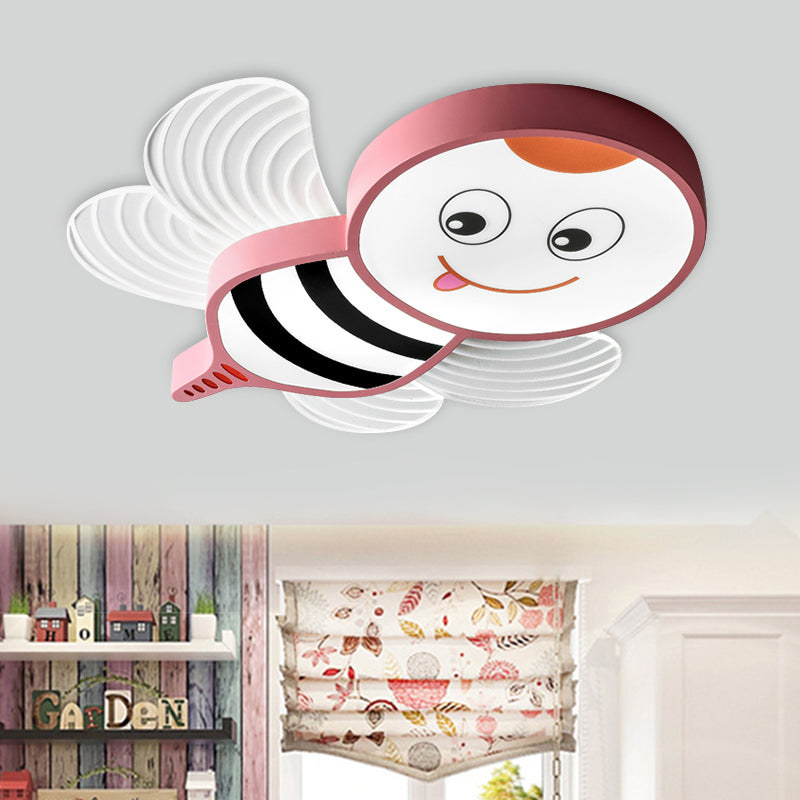 Bee Shape Led Flushmount Lighting - Fun Cartoon Design For Bedroom With White/Pink/Yellow Acrylic