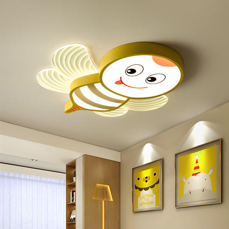 Bee Shape Led Flushmount Lighting - Fun Cartoon Design For Bedroom With White/Pink/Yellow Acrylic