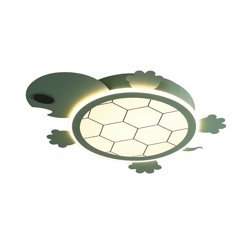 Cartoon Green LED Acrylic Turtle Flushmount Lamp for Kids Bedroom Ceiling