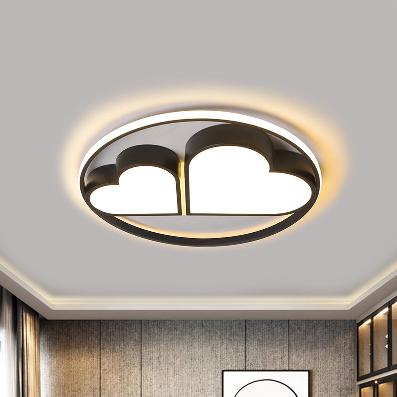 Nordic Style Led Flushmount Ceiling Light With Acrylic Shade - Black Finish Dual Loving Heart Design