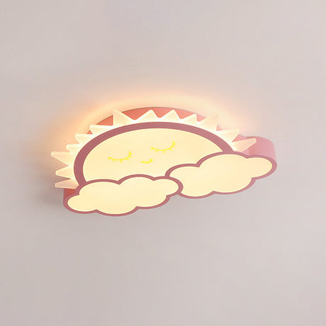 Sun & Cloud Led Ceiling Flush Light Fixture For Kids Room In Yellow/Blue/Pink