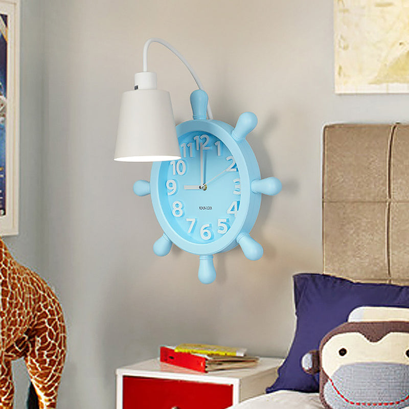 Rudder Design Wall Lamp With 1 Metal Light In Pink/Blue Finish - Perfect For Kids Bedside! Blue