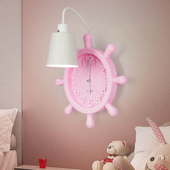 Rudder Design Wall Lamp With 1 Metal Light In Pink/Blue Finish - Perfect For Kids Bedside! Pink
