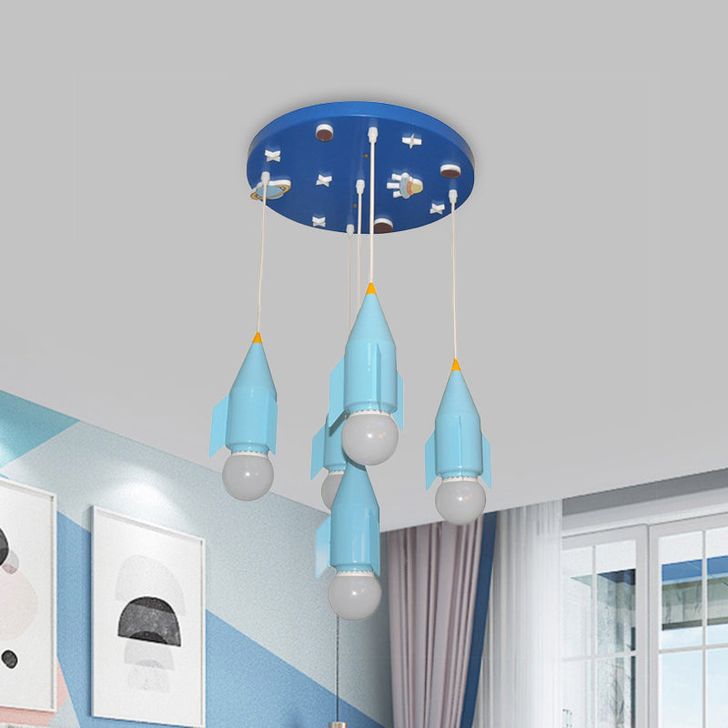 Rocket Cluster Pendant Light - 5-Light Blue Finish Ceiling Suspension Lamp Metallic Design