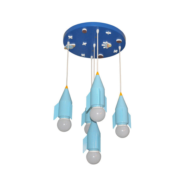 Blue Rocket Cluster Pendant Light - 5 Light Ceiling Suspension Lamp in Metallic Finish
